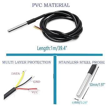 Gikfun 5PCS 1M DS18B20 Temperature Sensor Waterproof Digital Thermal Probe Sensor for Arduino EK1083