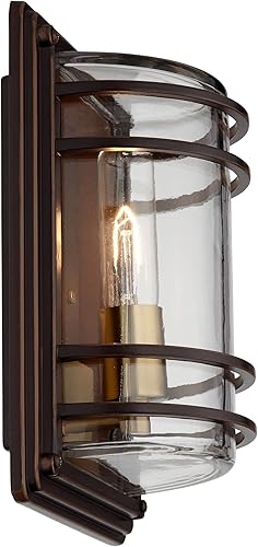 Miniatura 6 de John Timberland Habitat - Lámpara de pared industrial moderna para exteriores, latón bronce cálido, vidrio transparente de 11 pulgadas, para