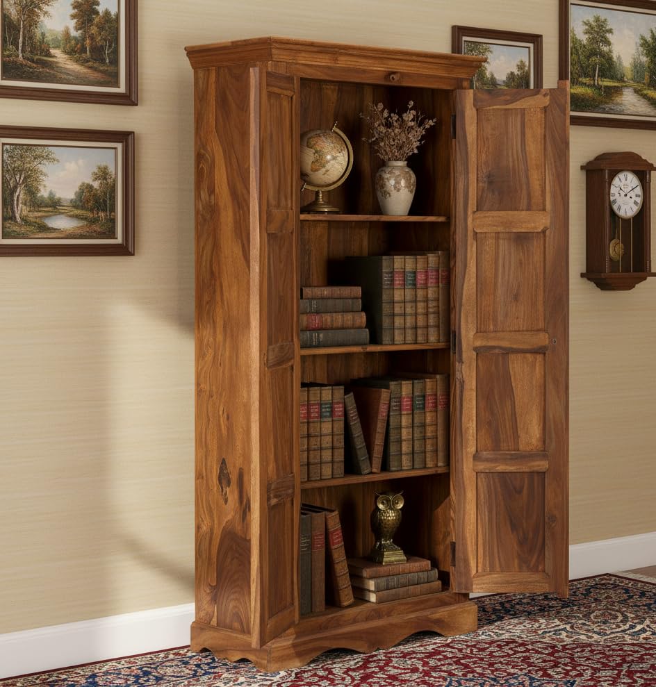 ANGEL FURNITURE Sheesham Wood Bookshelf (Classic, Honey Finish)-image-35