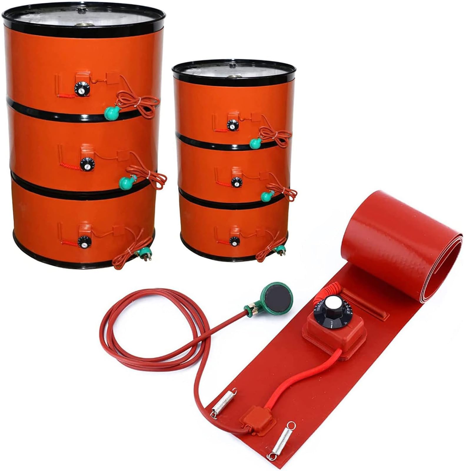 Réchauffeur de tambour d'huile en métal de silicone Chauffage de tambour en métal 2000 W Coussin chauffant électrique en silicone avec thermostat 200 L/55 gallons Ceinture chauffante de tambour d'