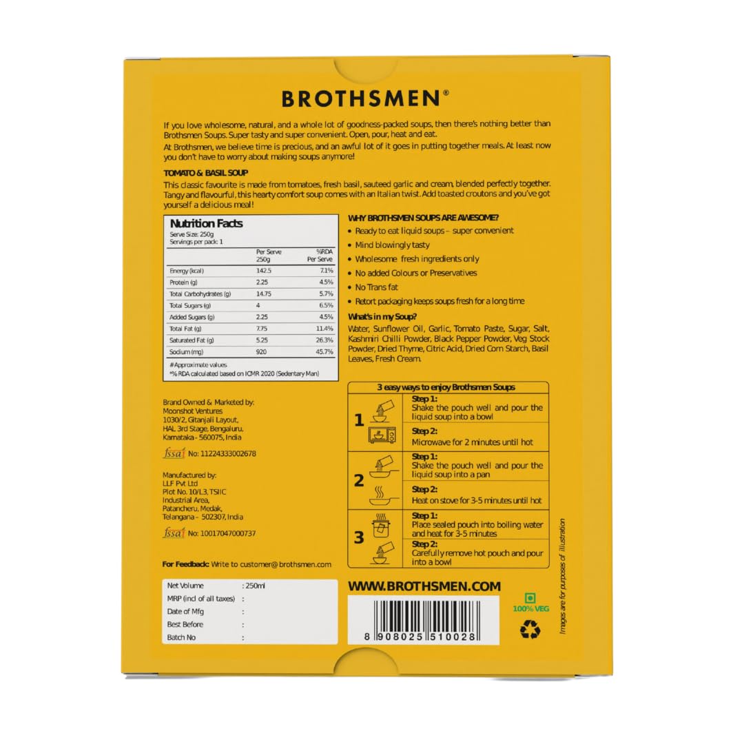Brothsmen Tomato & Basil Ready-to-eat Liquid Soup 250ml - Image 2 thumbnail