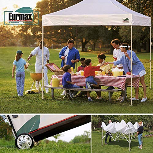 Image of Eurmax USA 8x12 Pop Up Canopy Tent,Commercial Tent with Patented No-Tip Rolling Bag,4 Zippered Removable Walls,UV & Water Resistant Canopy Top,Heavy Duty Outdoor Gazebo,Instant Shelter(Red)