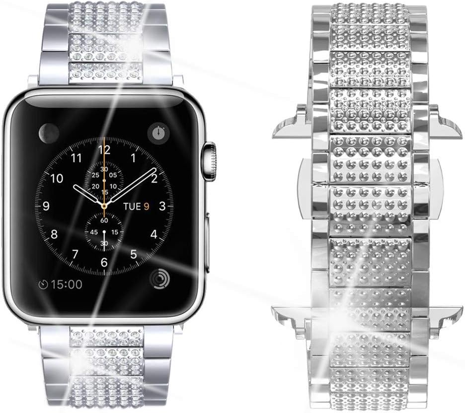 Dassions Vlokomz Rhinestone Luxury Diamond Stainless Steel Replacement Bands for Apple Watch 38mm 40mm 41mm 42mm 44mm 45mm Series 7 6 5 4 3 2 1 SE Edition