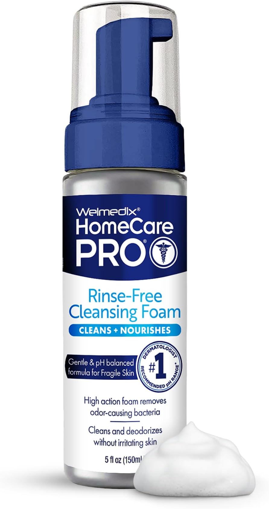 Welmedix HomeCare PRO No Rinse Body Wash Cleansing Foam, Easier Cleansing for Caregivers Managing Incontinence, Pressure ulcers, bedsores + use with Adult Wipes, Disposable washcloth (5oz)