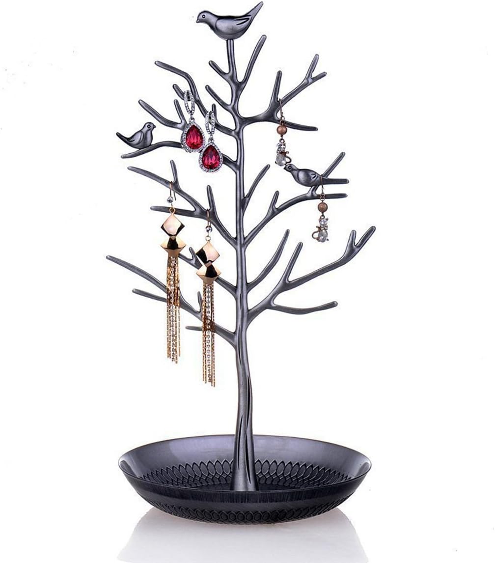 HQdeal New Antique Silver Birds Tree Jewelry Stand Display Earring