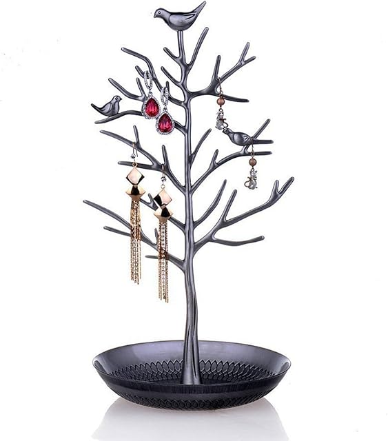 HQdeal New Antique Silver Birds Tree Jewelry Stand Display Earring Necklace Holder Jewellery Stand Rack
