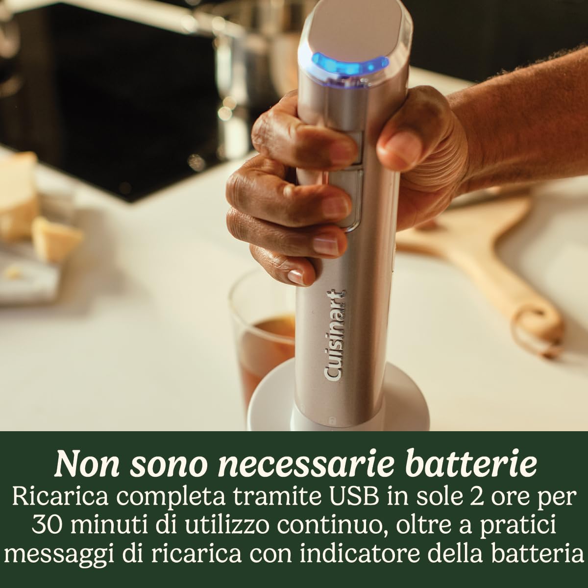 CUISINART RHB100E Mixer a immersione Cordless in acciaio, Caraffa senza BPA, Frusta, Mini tritatutto da 250ml, Batteria agli ioni di litio, caricabatterie USB, accessori lavabili in lavastoviglie