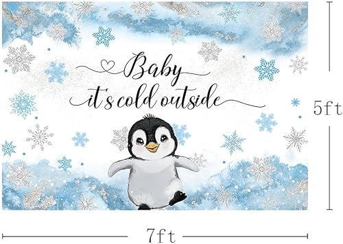 Miniatura 3 de MEHOFOND Telón de fondo de invierno para baby shower de pingüino de 7 x 5 pies para niños, bebé hace frío afuera, fondo de acuarela azul, animales