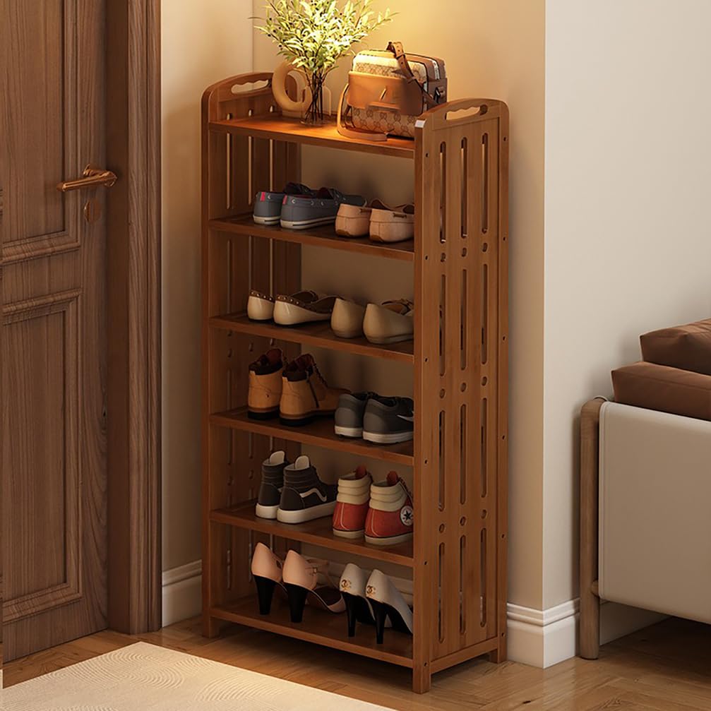 WYRNOBRX 31.5INCH Bamboo Shoe Rack with Multi-Tier Shelving Narrow Storage Cabinet Outdoor Shoe Storage Small Vertical Entryway Shoe Box for Home Hallway Furniture,Brown,L80*H104*W24