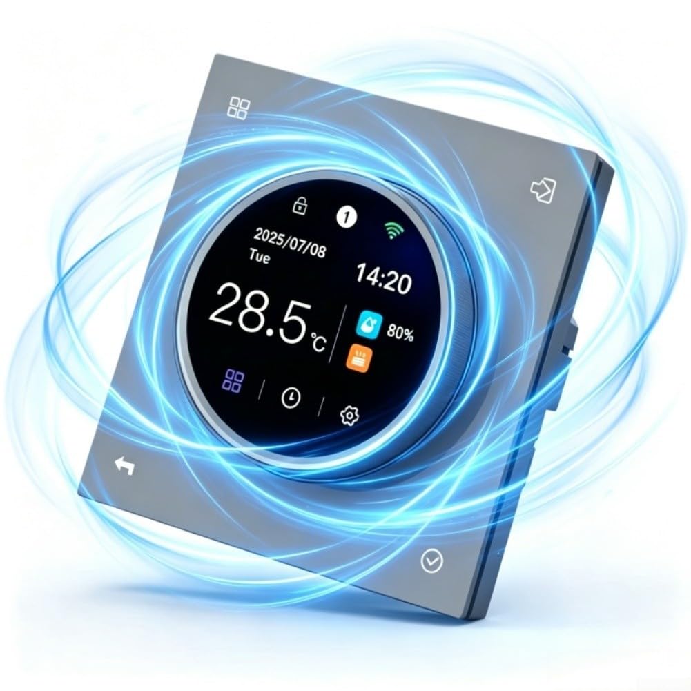 Termostato ambiente WLAN per riscaldamento a pavimento elettrico 3200 W (riscaldamento elettrico 16 A) | per Tuya Smart App, telecomando, carico 16A, display a colori TFT, funzionamento intuitivo tramite manopola
