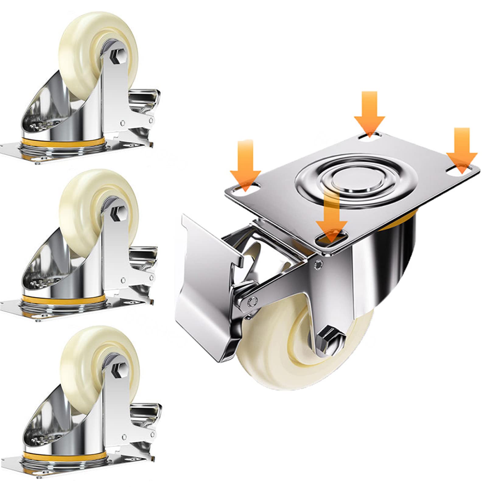 Ruote Girevoli 4 Pezzi, Rotella Di Ricambio Industriale Fai da Te, Rotella per Impieghi Gravosi, Rotella Di Trasporto in Gomma, per Elettrodomestici, Carrelli/Withbrake/3In