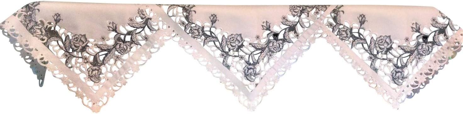 Table Runner Embroidered with Blue Roses on Bleached White Material, Size 70 x 15 inches