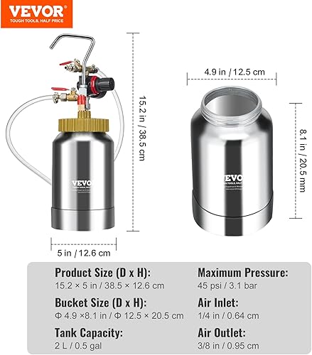 Miniatura 7 de VEVOR Tanque de Pote de Presión para Pintura en Aerosol, 2L0.5gal Pote de Presión de Aire Ligero, Pistola de Pintura en Aerosol con Boquilla de