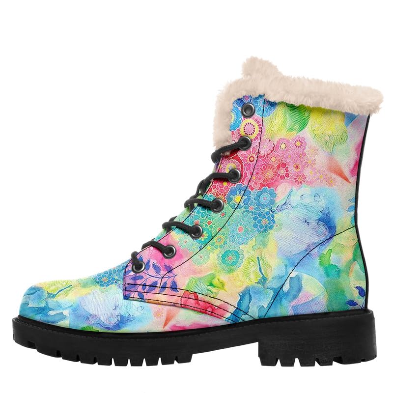 Winter Boots For Women 2024 Mandala Flower Print Cute Yoga Fur Lined Warm Women Snow Boots Lace Up