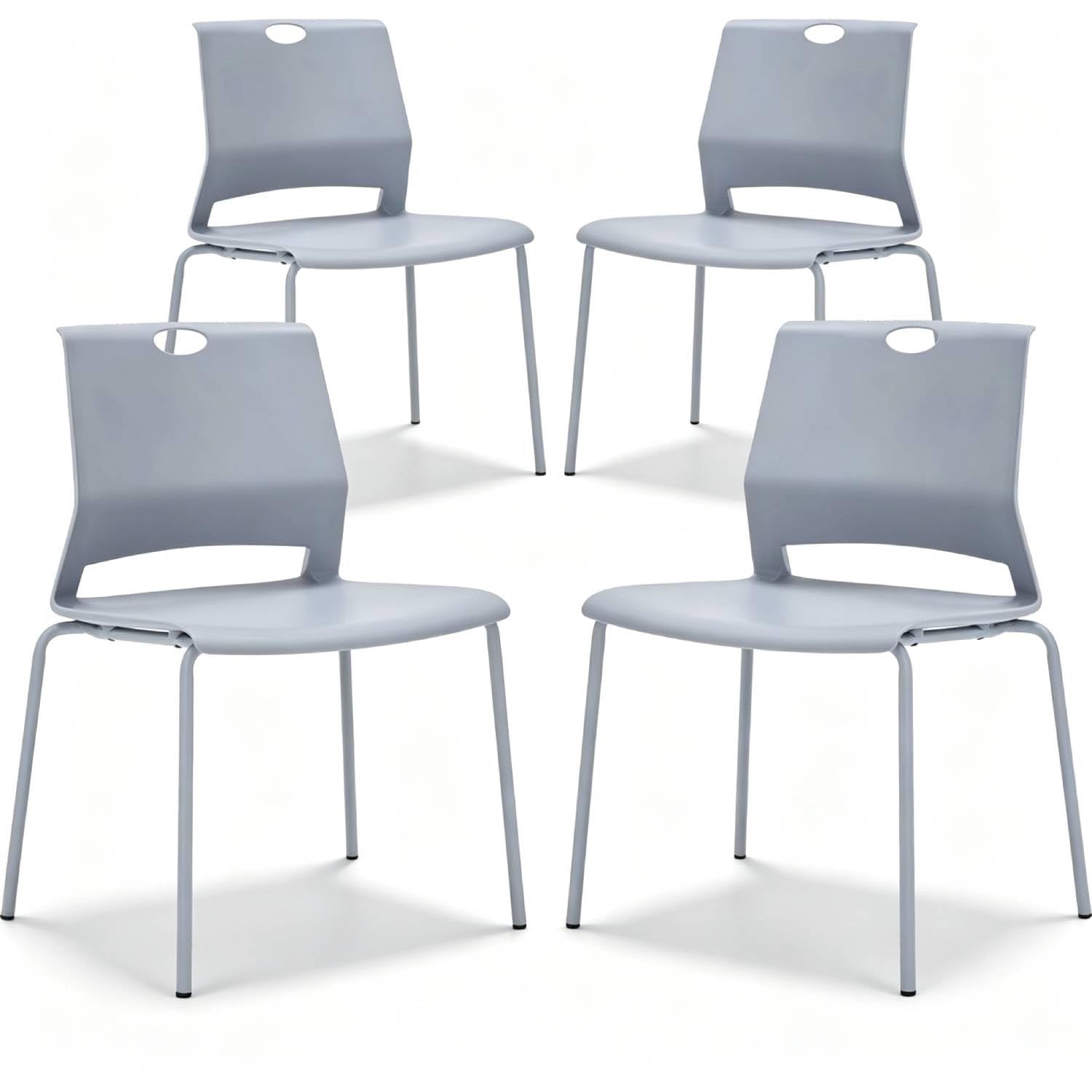 Grey Stackable Chairs Set of 4, Plastic Stack Chair with Wide Seat