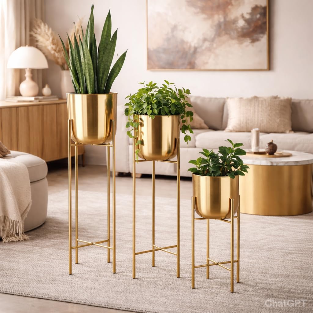 Metal Flower Planters - Set of 3 (Gold) -1