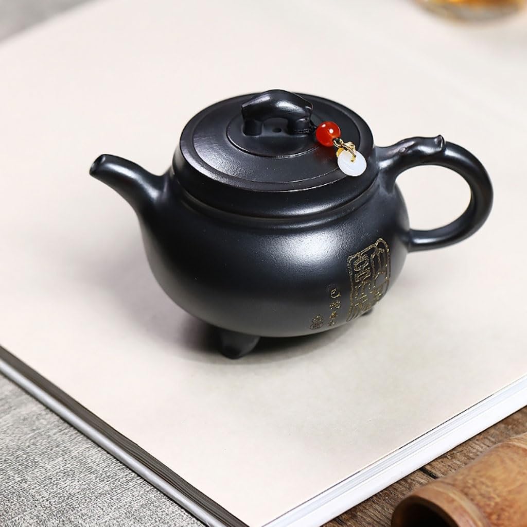 Tetera de Kung Fu Para Hacer té Tetera De Hierro Fundido For El Hogar Y La Oficina, Negro Tres Patas Con Bendición Juego de Té de Cerámica