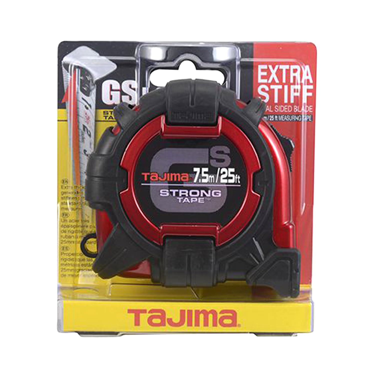 TAJIMA Mètre ruban – 7,5 m x 3,8 cm GS-Lock Mètre ruban avec double échelle métrique/standard et lame à revêtement acrylique – GS-25/7,5 MBW