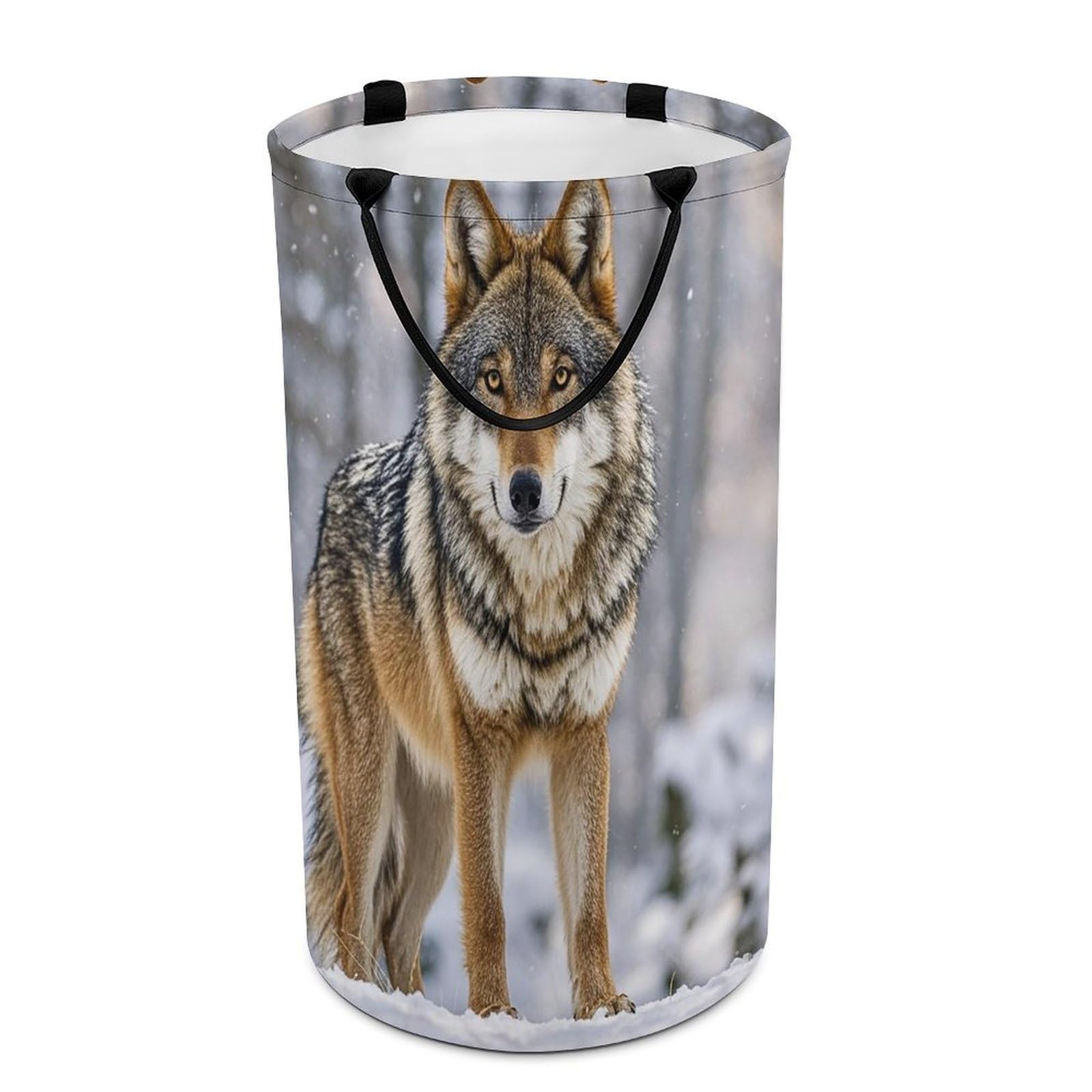 Fodpand Style Wolf Laundry Basket With Handle Foldable Laundry Hamper Narrow Laundry Bag For Bedroom, Bathroom, Laundry Room 15.7X27.2 In