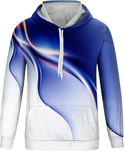 Miniatura 4 de Muscularfit Sudaderas con capucha para hombre, ajuste regular, estampado de línea, manga larga, cordón ligero, sudadera con capucha
