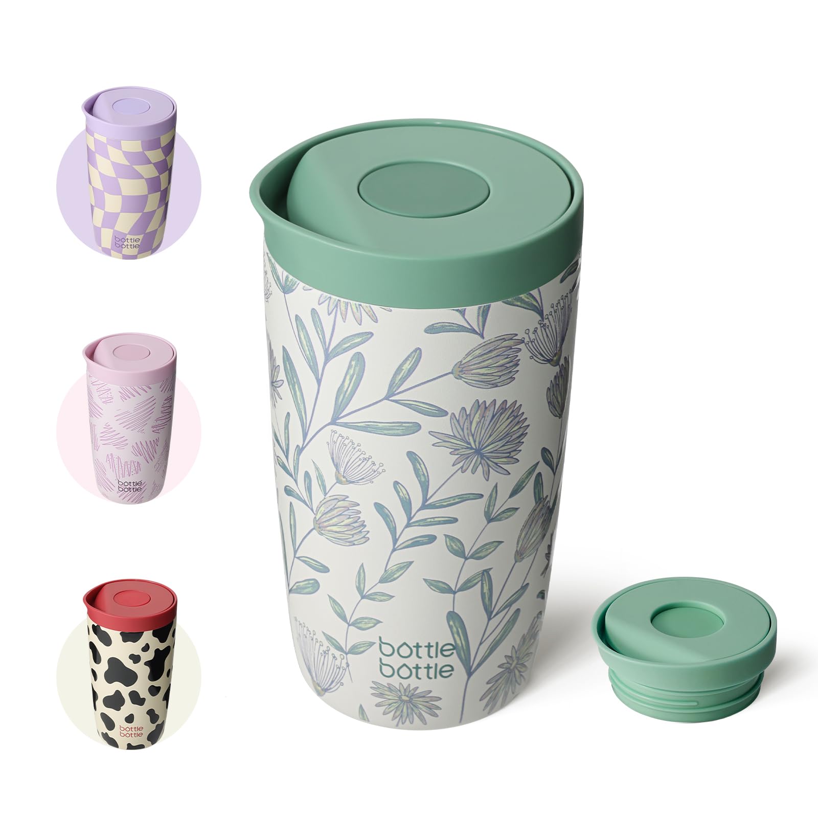 BOTTLE BOTTLE Thermobecher 350ml für Kaffee oder Tee, auslaufsicher und Easy Quick-Press-Verschluss, Isolierbecher Travel Mug Classic Grande (Blühende Blumen)