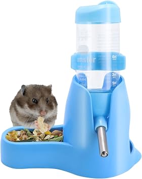Wontee 3 in 1 Hamster Water Bottle with Food Bowl Hideout Base, 80ML, Blue