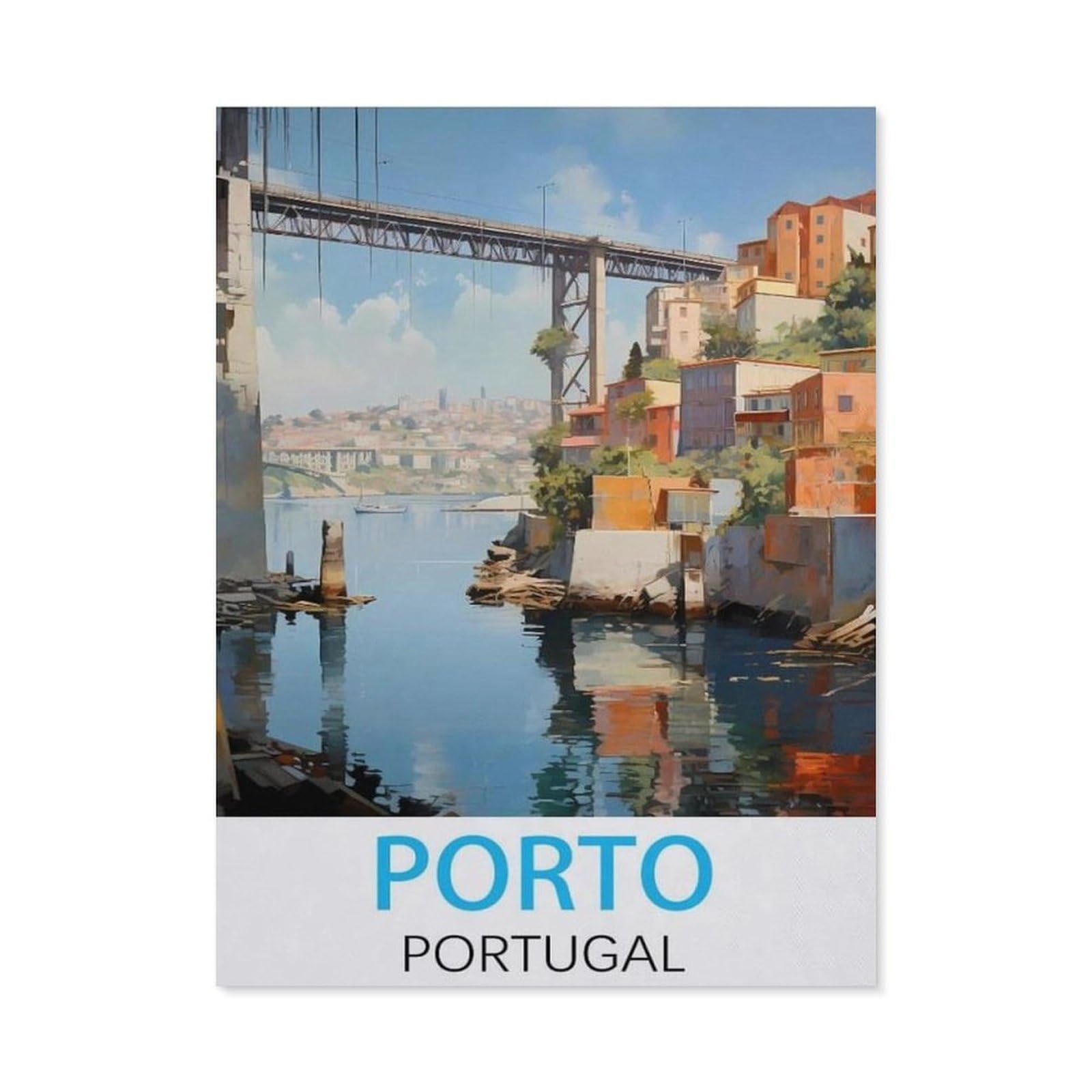 Beayodkp （30 X 40 Cm/11.81 X 15.74 Inches） Diy 5D Diamond Painting，Porto Portugal Vintage Travel Posters，Round Diamond, Used For Room Decoration-Ci7