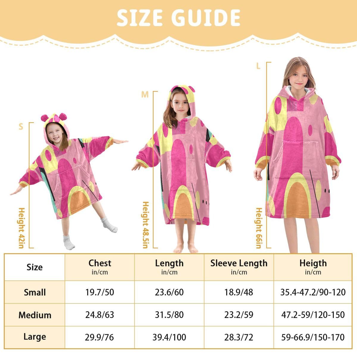 Kolorowy abstrakcyjny geometryczny koc do noszenia dla dzieci bluza z kapturem oversize bluza koc sweter dla chłopców i dziewcząt w wieku 3-14 lat