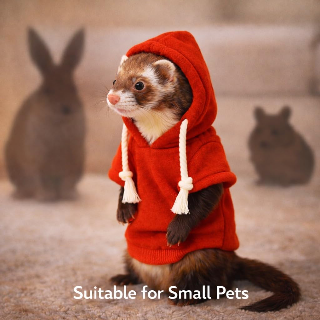 Ferret Hoodie 3 Pack, Small Pet Hooded Sweatshirts with Drawstring, Soft Clothing Set for Indoor Wear(Black 1pcs)