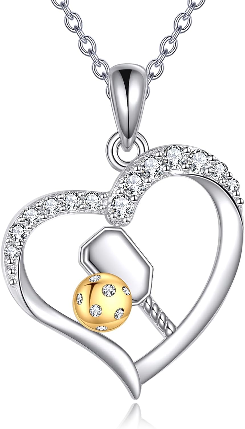 YAFEINI Sports Necklace 925 Sterling Sliver Soccer/Basketball/Pickleball Paddle and Ball Pendant Necklace Sports Jewelry for Women Sports Lovers Gifts