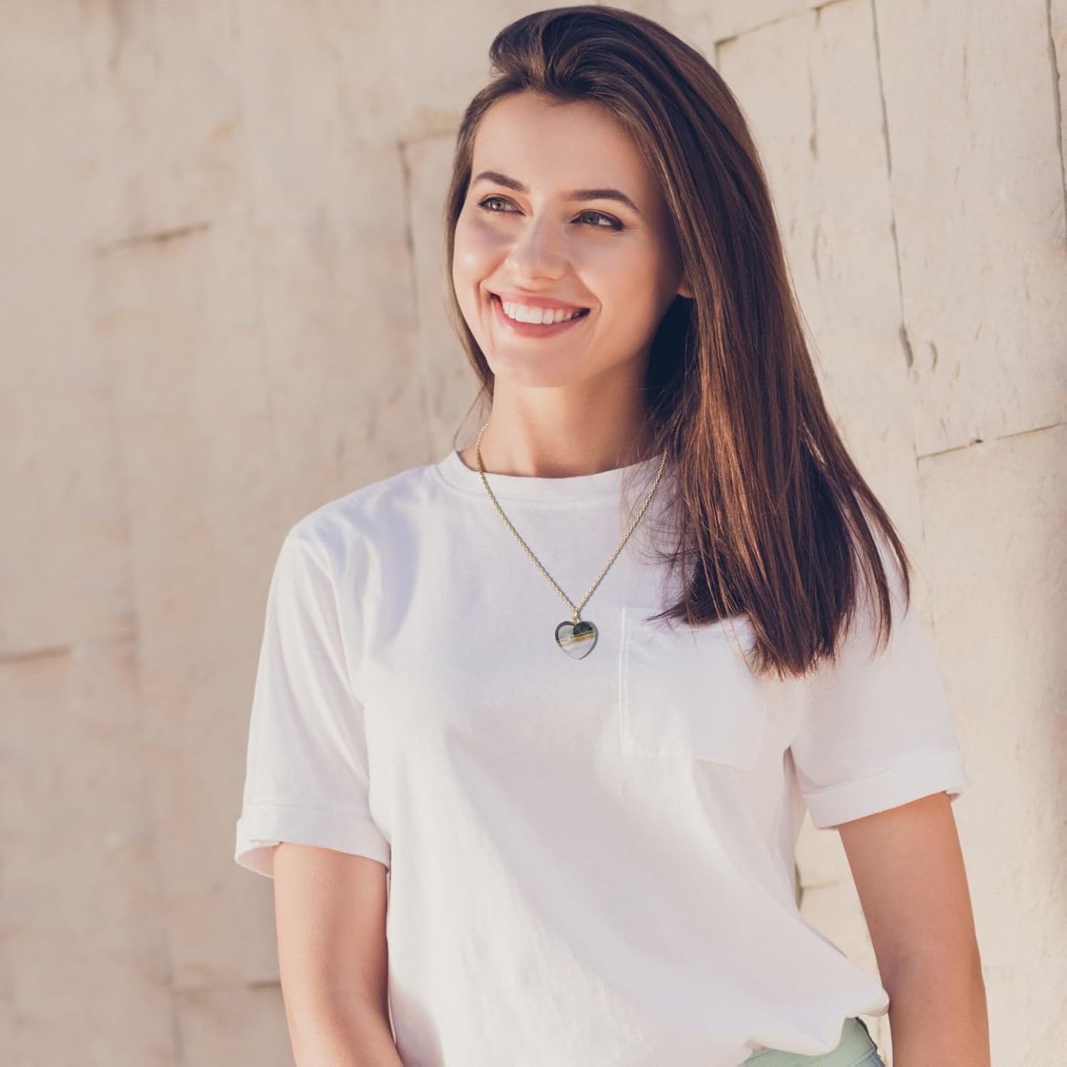 COAI Heart Necklace for Women, 18K Gold Plated Stainless Steel Chain Brazilian Agate Necklace for Women - Image 2