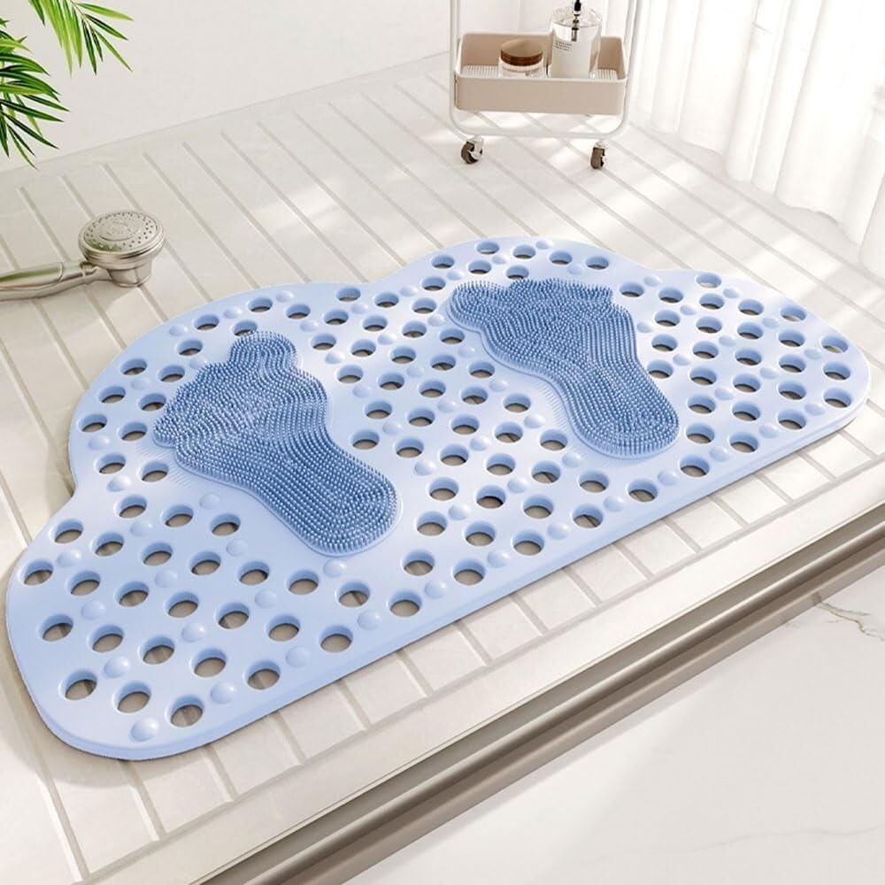 Shower Mat Non Slip Cloud-Shape Suction Cup Soft Bath Mat(Blue,40x70cm)