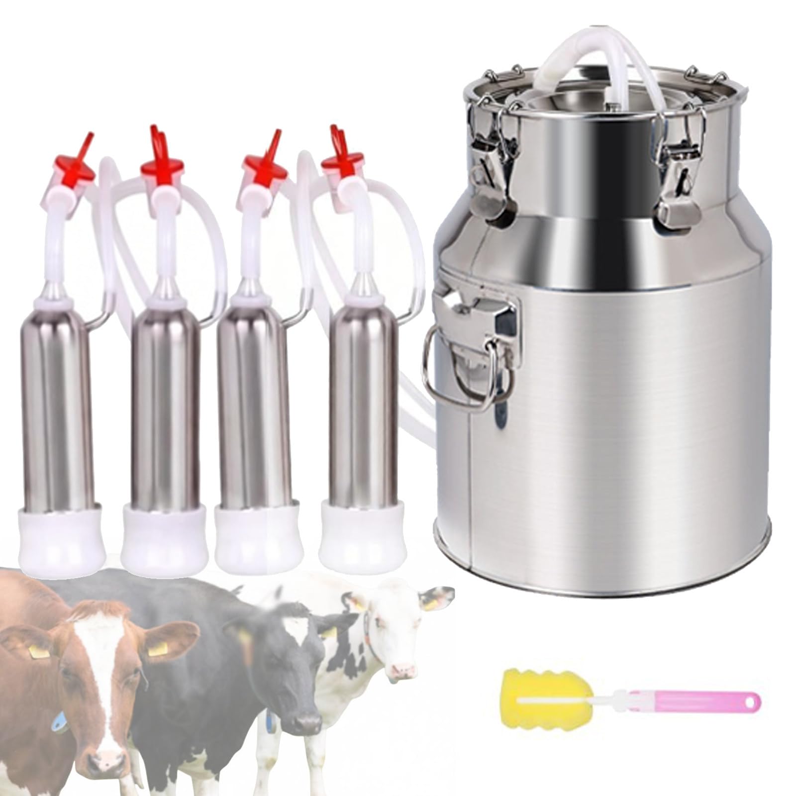 Kit mungitrice elettrica - Mungitrice per Mucche in Acciaio Inox da 14L, Dispositivo mungitore Ricaricabile per capre per Piccole aziende agricole, con Funzione di Arresto Automatico