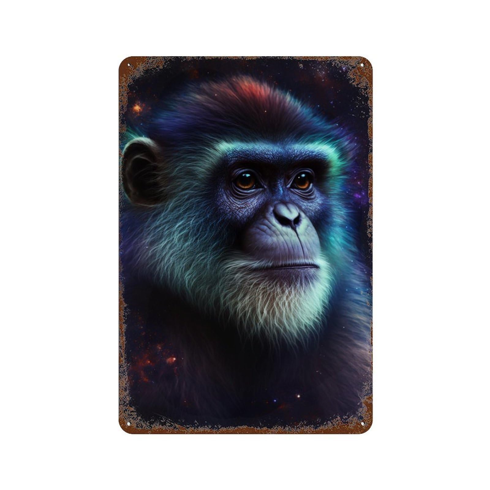 Garage Style Cosmic Monkey Portrait-2 Distressed Metal Wall Sign 11.8"x7.9", Farmhouse Wall Decor for Bar And Workshop