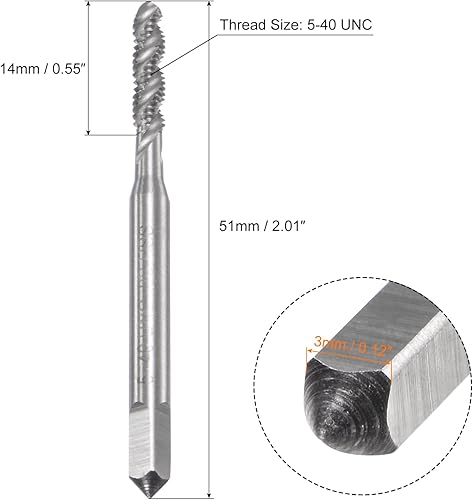 Miniatura 2 de uxcell Grifos de flauta en espiral, 5-40 UNC 2B Acero de alta velocidad (HSS) sin recubrimiento de la máquina de fresado de roscado roscado de rosca