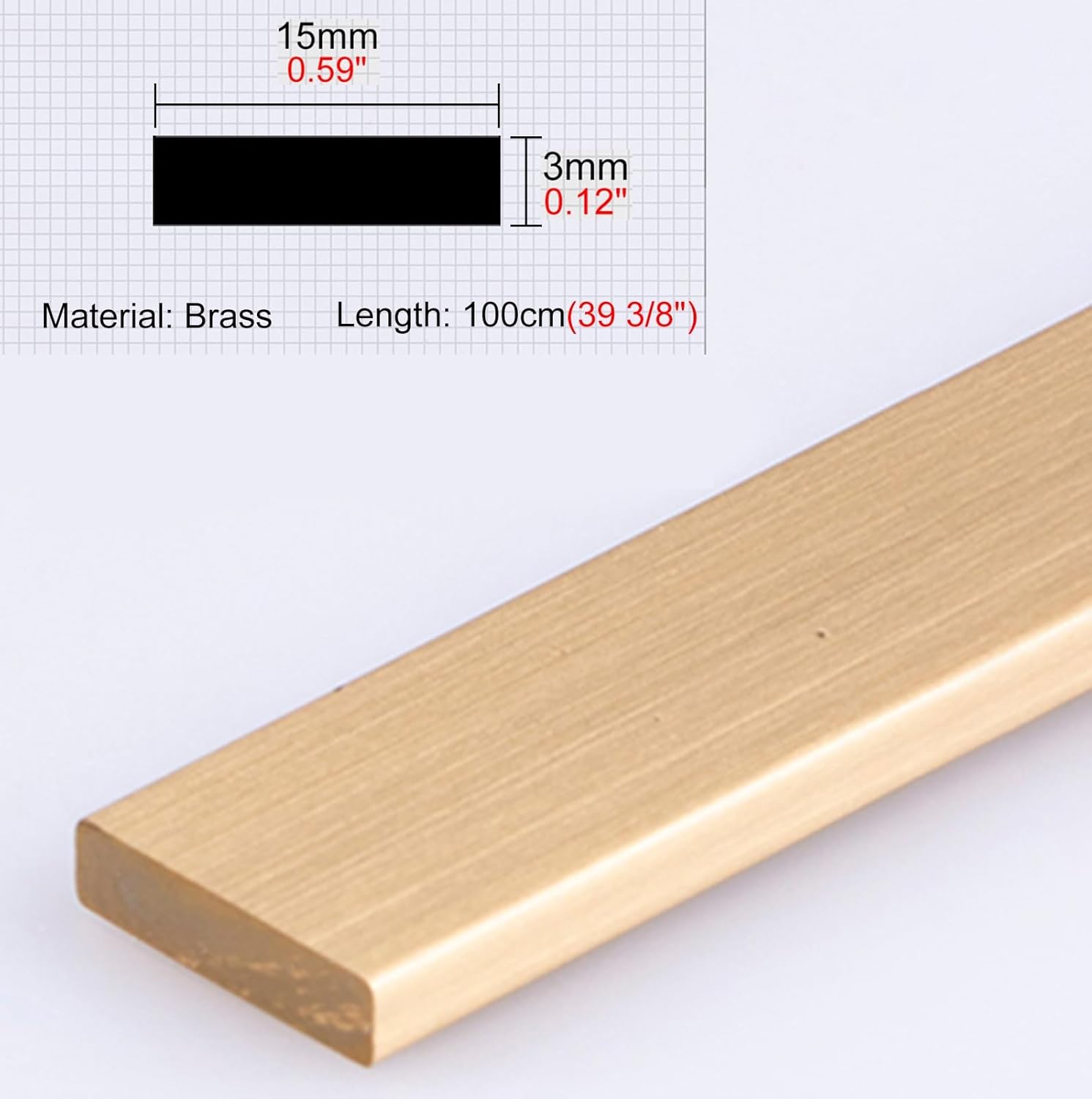 Threshold Strip Solid Brass Transition Seam Strip, Edging Trim for Flooring/Wall/Furniture, Multi-Size Gap Connecting Bar, Non-Slip Strips for Home Decor (Size : 3x15mm(0.12"x0.59"))