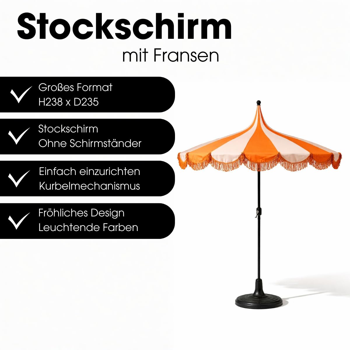 Mica Decoration Kim Gestreifter Sonnenschirm mit Tragetasche - Stockschirm 238 x Ø235 cm - Garten oder Balkon Sonnenschutz - Polyester, Stahl - Orange