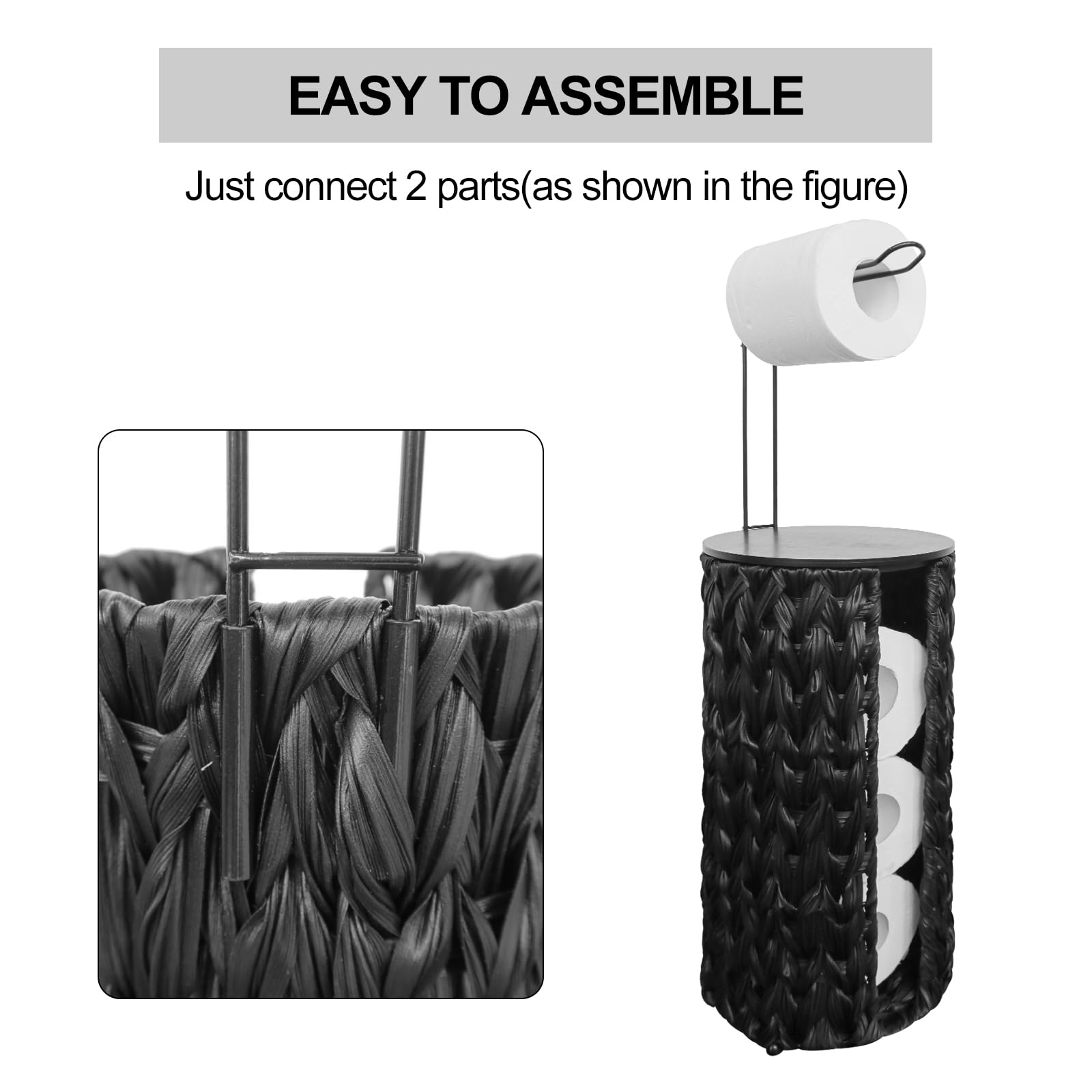 Soporte de almacenamiento de papel higiénico con tapa de madera, color negro