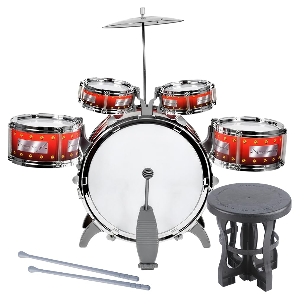 Drum Set for Kids, Jazz Drum Kit with Stool and Drumsticks, Musical Instruments, Christmas and Birthday Gifts for 3 4 5 6 7 8 Year Old Boys Girls (Orange)-picture-26
