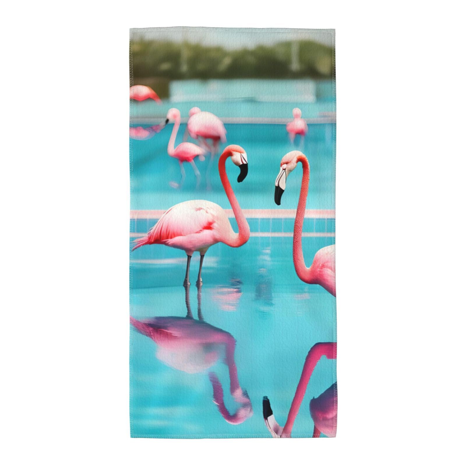JBJGKHLP Flamingo And Swimming Pool Print Adults Extra Long Beach Towel Soft Absorbent Quick-Dry Gym Swimming Running Yoga