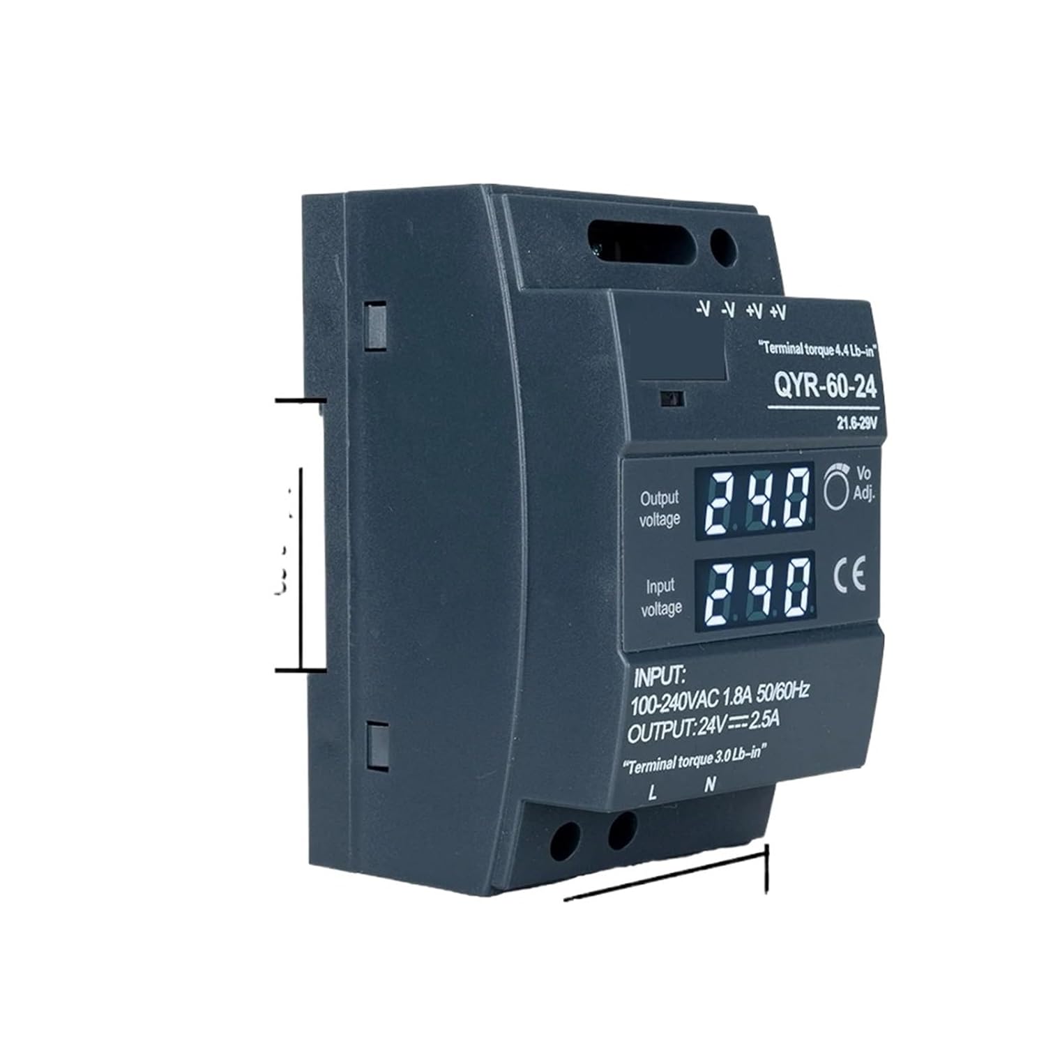 DIN Rail Switching Power Supply QYR-60W 100W 150W AC-DC 12V 24V with Digital Display Industrial for LED Light Strip(QYR-60W,100-240V_24V)