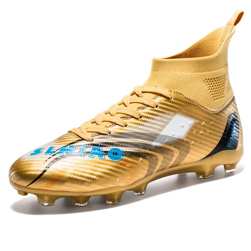 High-top Football Shoes for Teenage Boys, Featuring a Knitted Ankle Collar and Long Studs, Designed for Professional Play.2