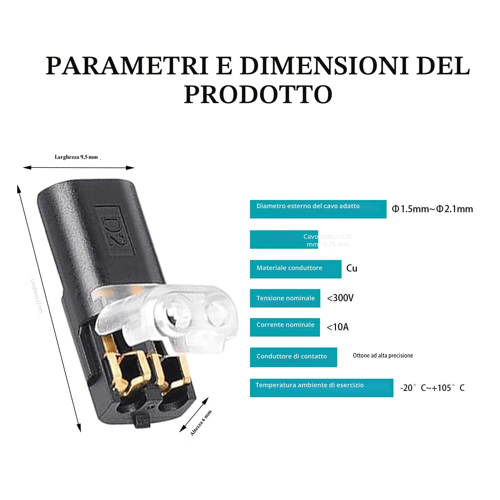 YESLUSY 40 Connettore, Connettori Elettrici Rapidi 12V, 2 Pin, Impermeabili, Connettore Elettrico per Cavi AWG 18-22
