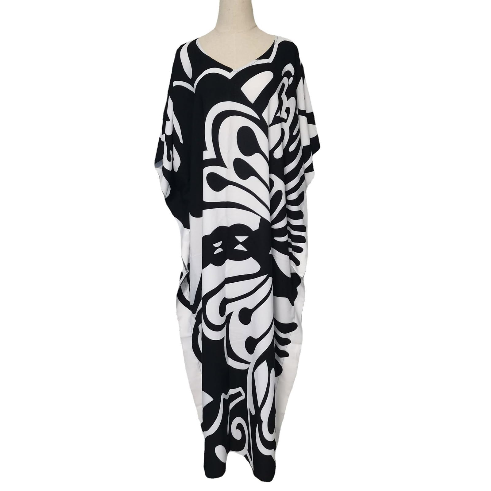 Caftán de mariposa blanco y negro para mujer ideal como vestido playero de gran tamaño 7