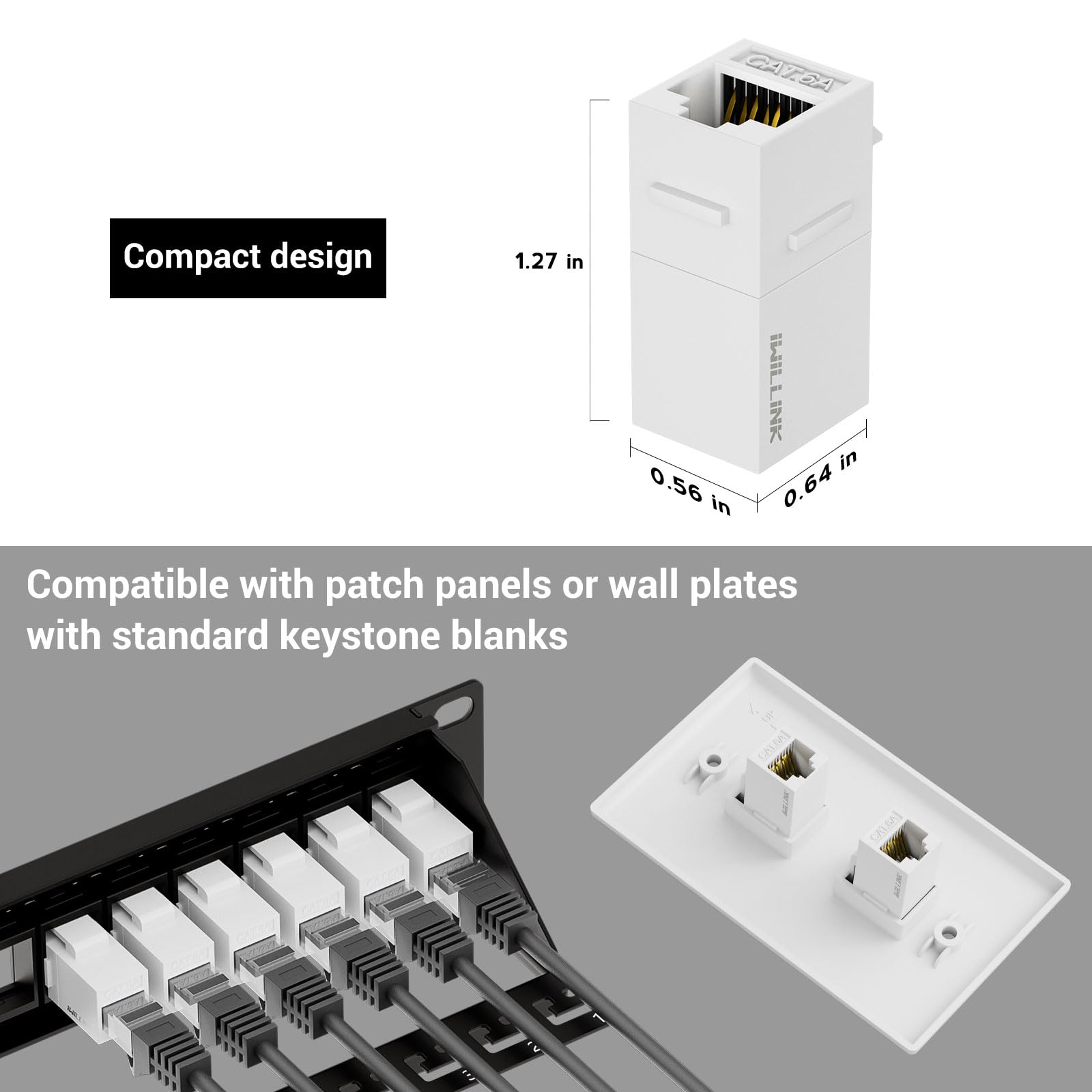 iwillink Acoplador Keystone RJ45 Cat6A, paquete de 25 unidades, conector Keystone Cat6a hembra a hembra, inserto de acoplador Keystone UTP, conector Keystone, acoplador Ethernet, blanco