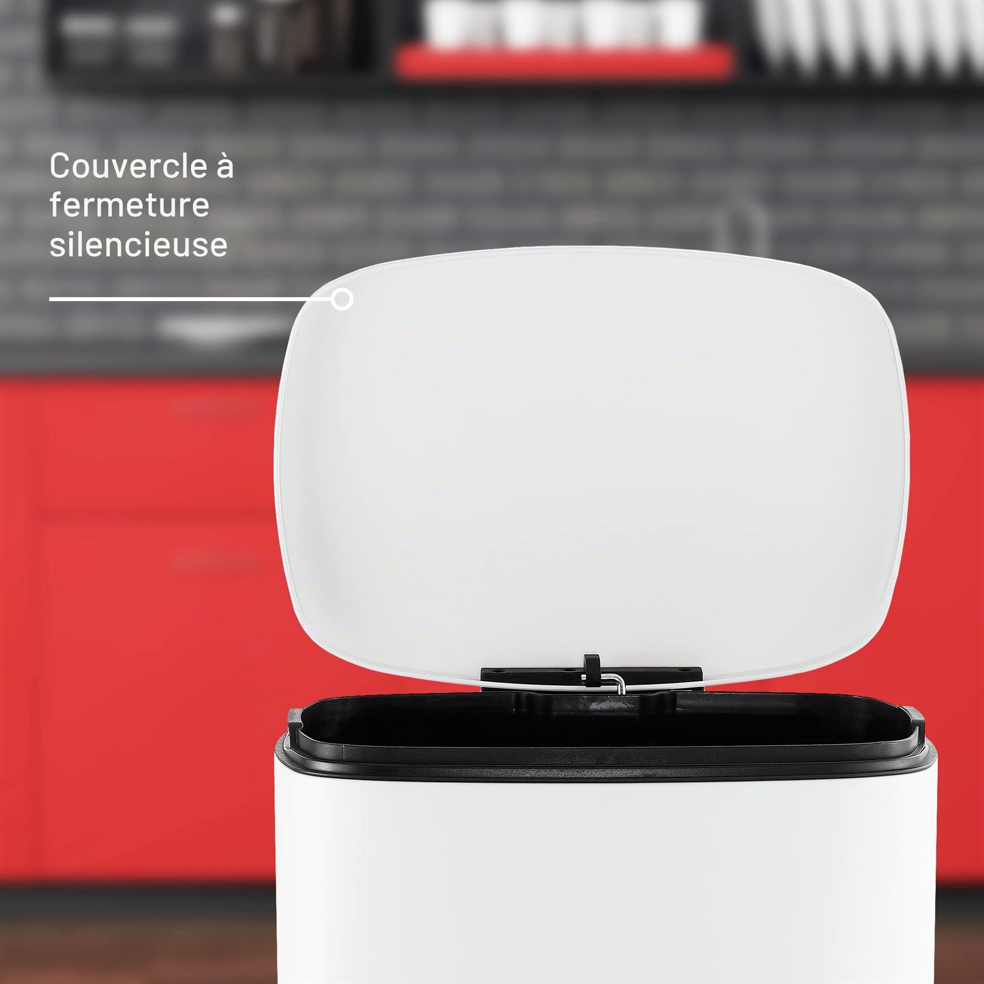 happimess HPM1006C Mini poubelle en acier à pédale gratuite Fermeture du couvercle en douceur, Poubelle pour Maison, Bureau, Cuisine, Grand : 50 litres, Petit : 5 litres, Blanc