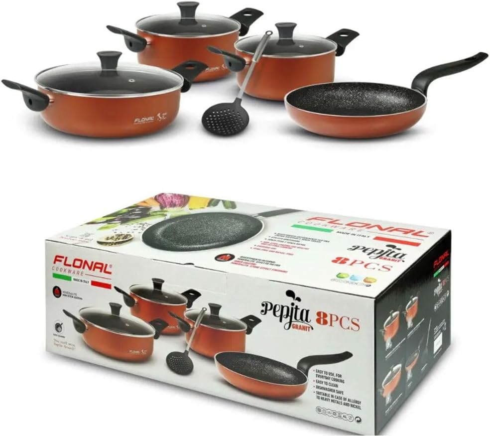 Flonal Pepita Red Bronze 8-Piece Forged Aluminum Non-Stick Cookware Set