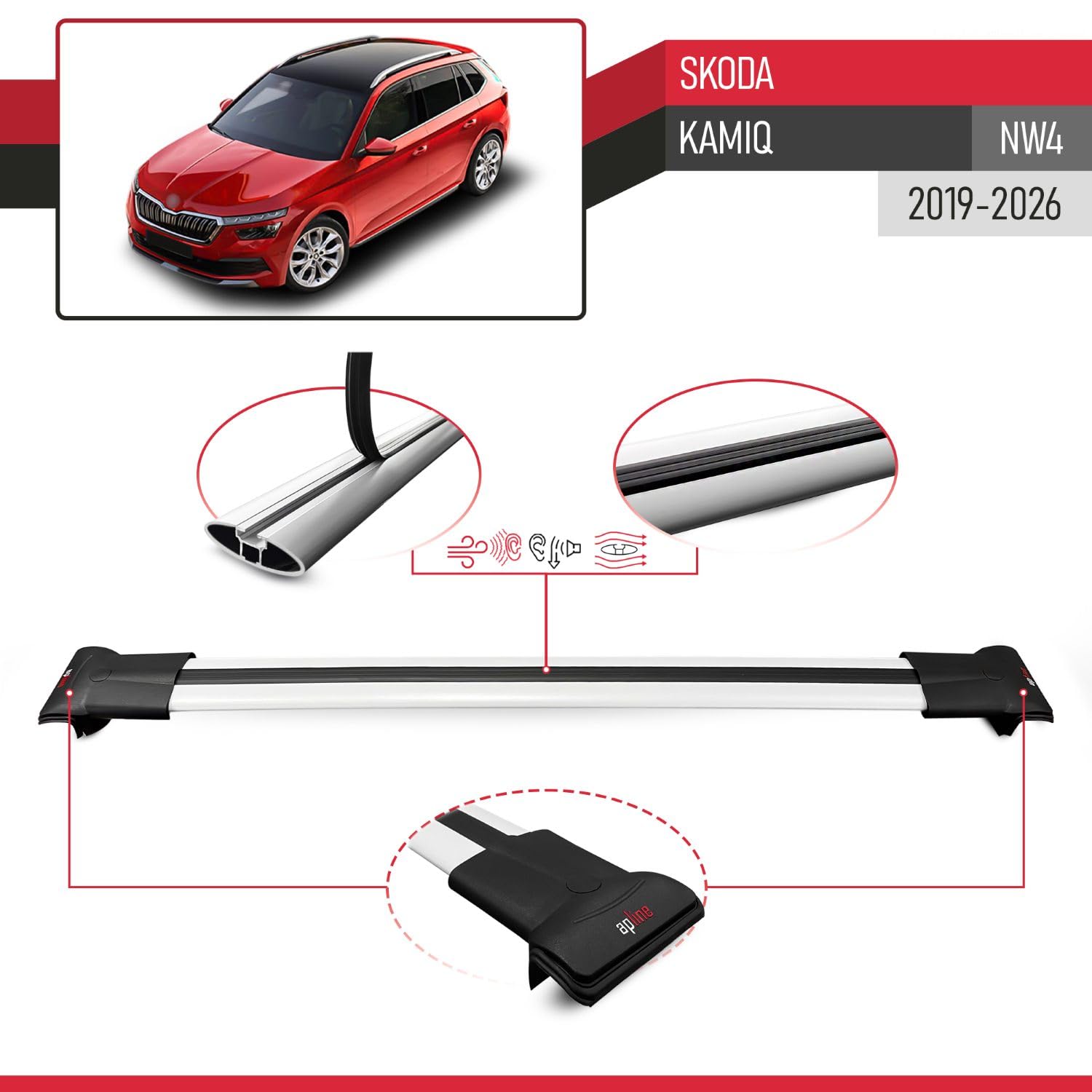Compatibile con Skoda Kamiq 2019-2026 Fly Model Barre Tetto Portapacchi Auto Barre Portatutto Grigo Alluminio 2 Barre