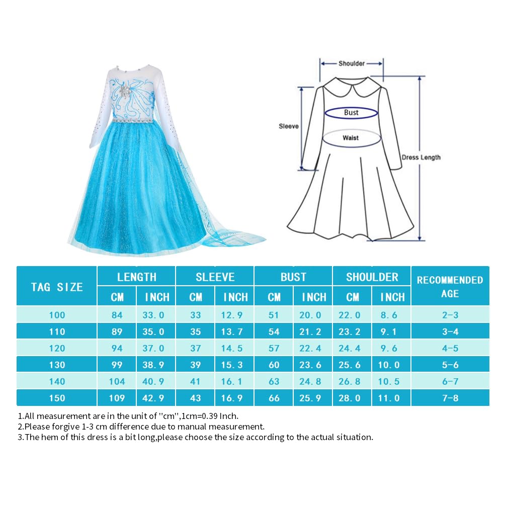 Elsa Dress Up for Girls - Costume da principessa Anna per bambini, con corona, bacchetta, guanti per feste, cosplay, matrimoni, 3-10 anni