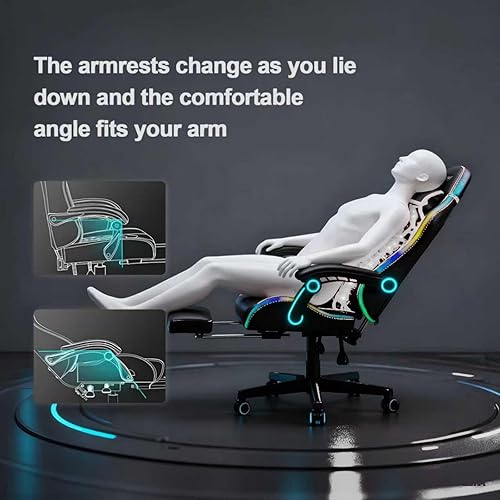 Miniatura 6 de Sillas LED para juegos para adultos altos y niños, soporte lumbar, luces LED, respaldo alto, silla de computadora reclinable con reposacabezas